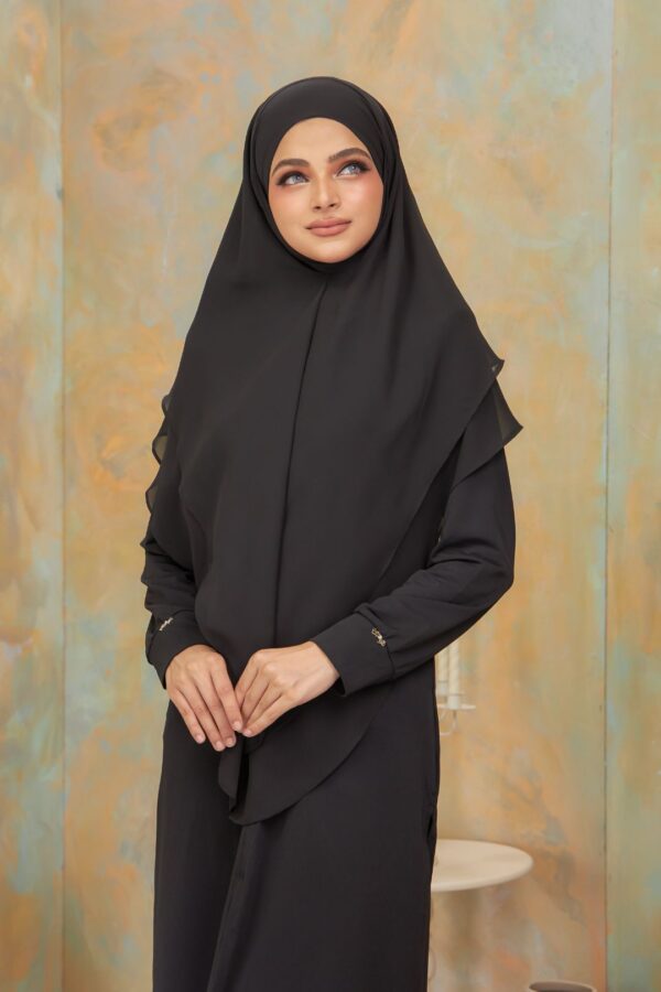 Khimar 2 Layer Arabic Chiffon - Black (2)