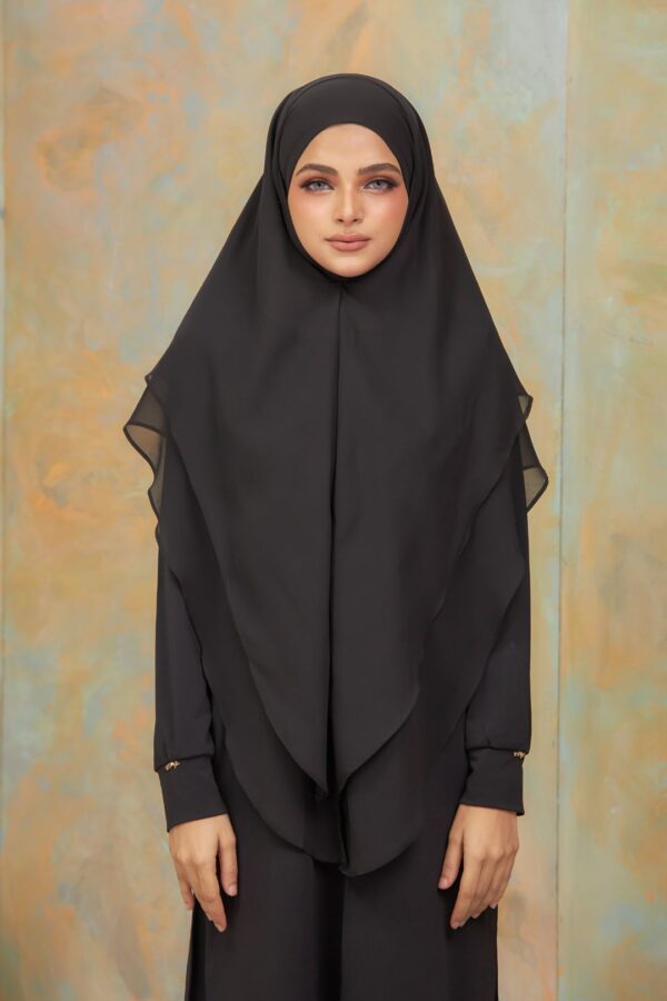Khimar 2 Layer Arabic Chiffon - Black