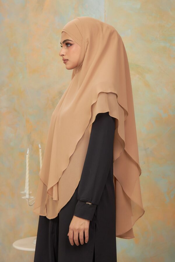 Khimar 2 Layer Arabic Chiffon - Khaki (3)